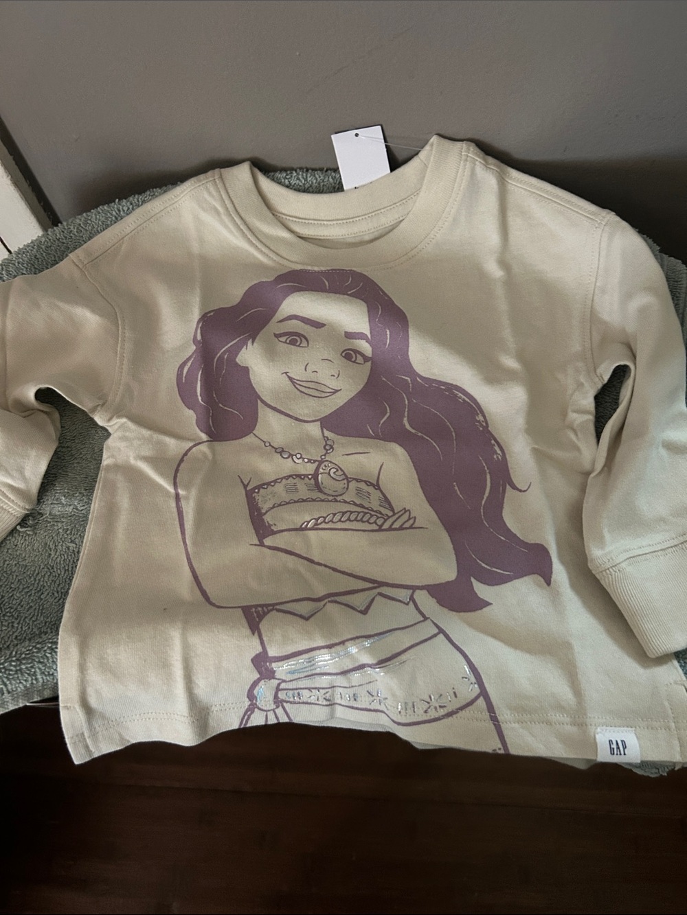 Girls' Disney Moana Cream Long-Sleeve Top with Purple Graphic